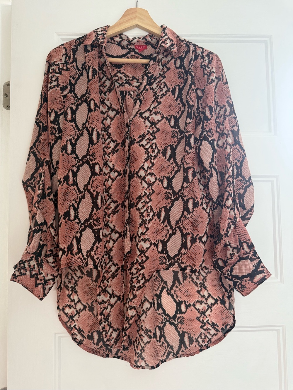 Guess Pink and Black Snake-Print Blouse